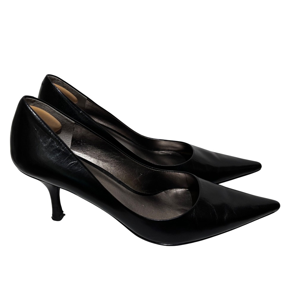 Nine West Womens Black Leather Pointed Toe Kitten Heel Pumps Size 8.5M Career